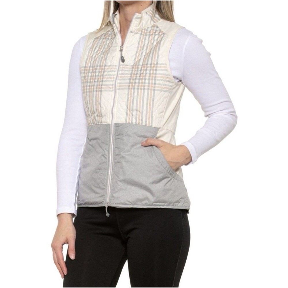 Peter Millar Lizzie Hybrid Vest Women's Small Ivory Gray Quilted Full Zip Golf